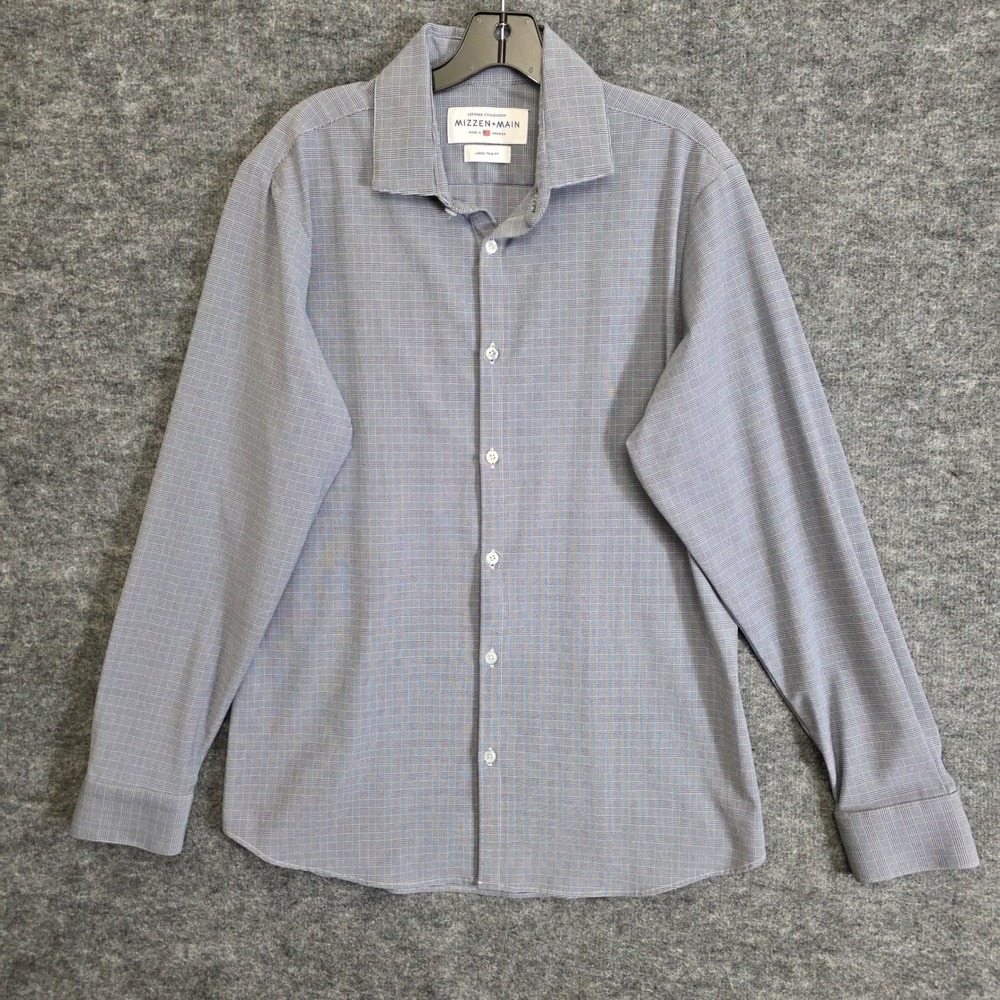 Mizzen+Main Shirt Mens Large Trim Fit Black White Gingham Plaid Leeward‎ Casual